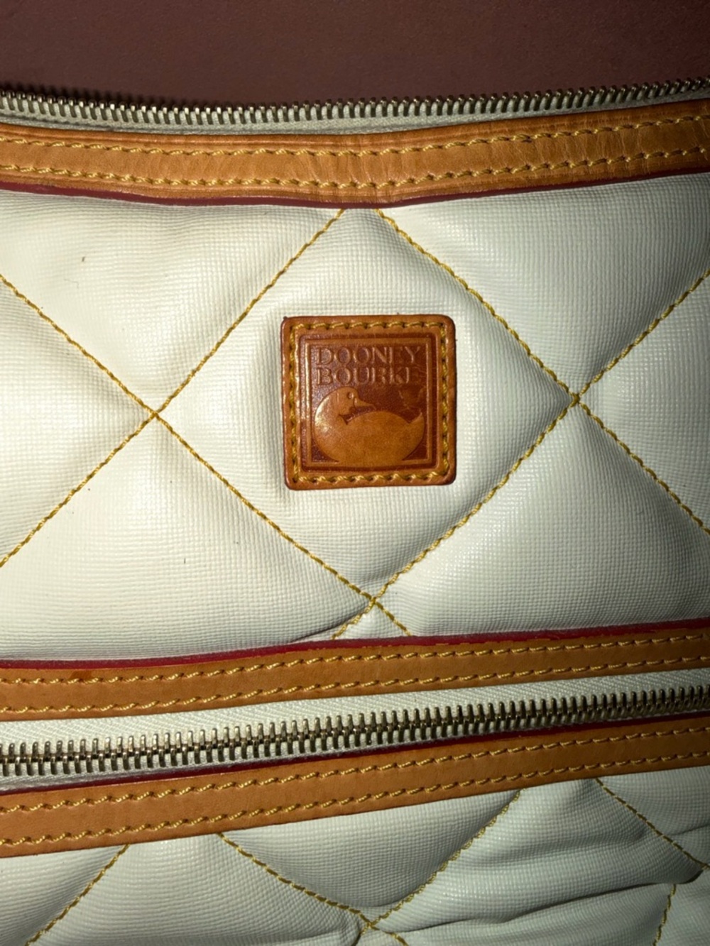 Dooney & Bourke Cream Quilted Leather Shoulder Bag with Tan Trim - Picture 5 of 12
